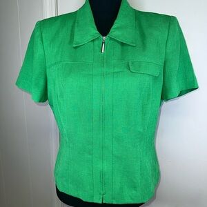 VINTAGE Green Women's Short Sleeve Zipper Top